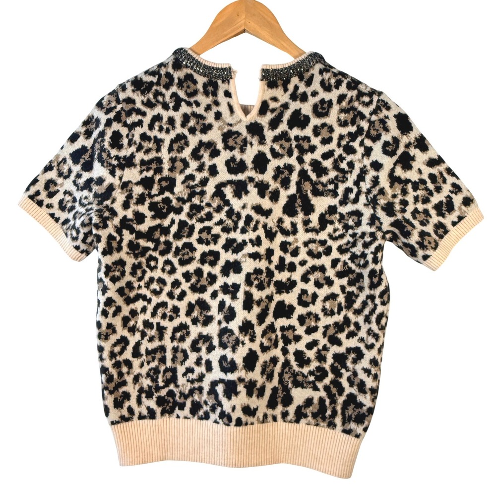Philosophy Leopard Sweater | Beaded Neck Short Sleeve S/P - Picture 2 of 8
